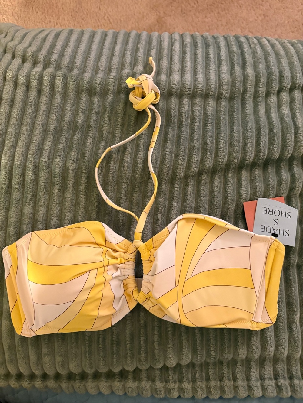 Shade & Shore Women’s Yellow Stripe Bandeau Swim Halter Top New (XL)
